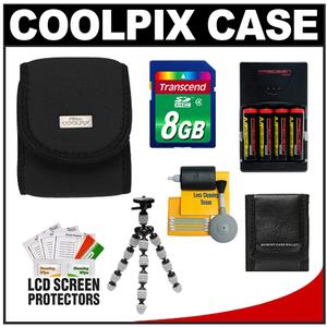 Nikon Coolpix 9616 Neoprene Digital Camera Case (Black) with 8GB Card + (4) AA Batteries & Charger + Tripod + Accessory Kit - Digital Cameras and Accessories - Hip Lens.com