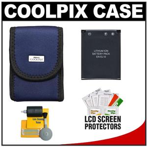 Nikon Coolpix 9617 Neoprene Digital Camera Case (Blue) with EN-EL10 Battery + Cleaning Kit - Digital Cameras and Accessories - Hip Lens.com