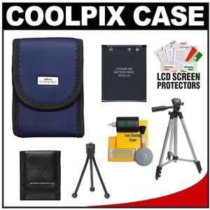 Nikon Coolpix 9617 Neoprene Digital Camera Case (Blue) with EN-EL10 Battery + Tripod + Accessory Kit - Digital Cameras and Accessories - Hip Lens.com