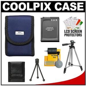 Nikon Coolpix 9617 Neoprene Digital Camera Case (Blue) with EN-EL12 Battery + Tripod + Accessory Kit - Digital Cameras and Accessories - Hip Lens.com