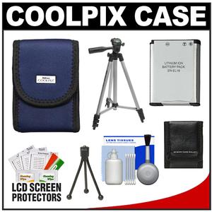 Nikon Coolpix 9617 Neoprene Digital Camera Case (Blue) with EN-EL19 Battery + Tripod + Accessory Kit - Digital Cameras and Accessories - Hip Lens.com