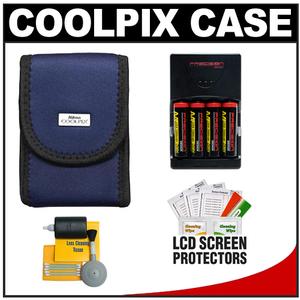 Nikon Coolpix 9617 Neoprene Digital Camera Case (Blue) with (4) AA Batteries & Charger + Cleaning Kit - Digital Cameras and Accessories - Hip Lens.com