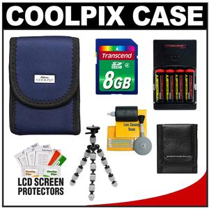 Nikon Coolpix 9617 Neoprene Digital Camera Case (Blue) with 8GB Card + (4) AA Batteries & Charger + Tripod + Accessory Kit - Digital Cameras and Accessories - Hip Lens.com