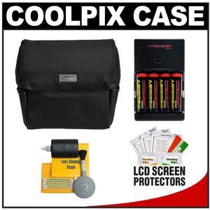 Nikon Coolpix 9691 Fabric Digital Camera Case with (4) AA Batteries & Charger + Cleaning Kit - Digital Cameras and Accessories - Hip Lens.com
