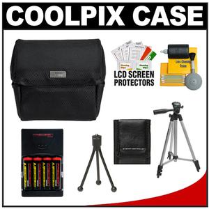 Nikon Coolpix 9691 Fabric Digital Camera Case with (4) AA Batteries & Charger + Tripod + Accessory Kit - Digital Cameras and Accessories - Hip Lens.com