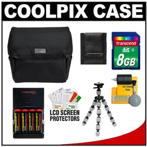Nikon Coolpix 9691 Fabric Digital Camera Case with 8GB Card + (4) AA Batteries & Charger + Tripod + Accessory Kit - Digital Cameras and Accessories - Hip Lens.com