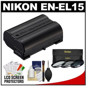 Nikon EN-EL15 Rechargeable Li-ion Battery + 3 40.5mm UV/CPL/ND8 Filters + Cleaning Kit for 1 V1 Interchangeable Lens Digital Camera - Digital Cameras and Accessories - Hip Lens.com
