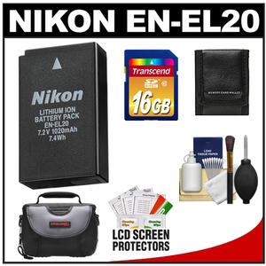 Nikon EN-EL20 Rechargeable Li-ion Battery with 16GB Card + Case + Accessory Kit for 1 J1 Interchangeable Lens Digital Camera - Digital Cameras and Accessories - Hip Lens.com