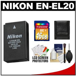 Nikon EN-EL20 Rechargeable Li-ion Battery with 16GB Card + Accessory Kit for 1 J1 Interchangeable Lens Digital Camera - Digital Cameras and Accessories - Hip Lens.com