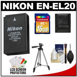 Nikon EN-EL20 Rechargeable Li-ion Battery with 16GB Card + Tripod + Accessory Kit for 1 J1 Interchangeable Lens Digital Camera - Digital Cameras and Accessories - Hip Lens.com