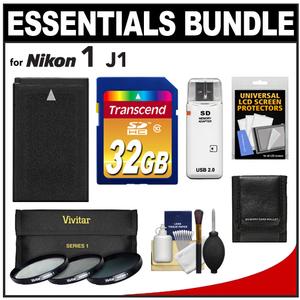 Essentials Bundle for Nikon 1 J1 Digital Camera and 10-30mm Lens with EN-EL20 Battery + 32GB Card + 3 UV/CPL/ND8 Filters + Accessory Kit - Digital Cameras and Accessories - Hip Lens.com