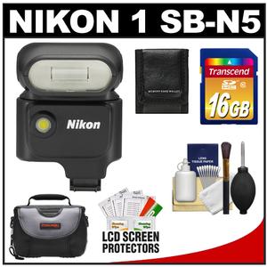 Nikon 1 SB-N5 Speedlight Flash with 16GB Card + Case + Accessory Kit for 1 V1 Interchangeable Lens Digital Camera - Digital Cameras and Accessories - Hip Lens.com