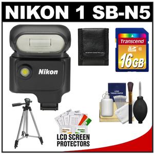 Nikon 1 SB-N5 Speedlight Flash with 16GB Card + Tripod + Accessory Kit for 1 V1 Interchangeable Lens Digital Camera - Digital Cameras and Accessories - Hip Lens.com