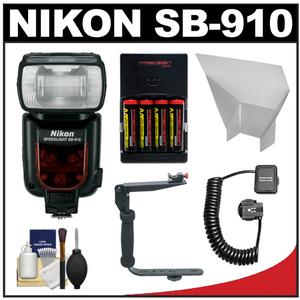 Nikon SB-910 AF Speedlight Flash with Batteries & Charger + Bracket & Cord + Reflector + Cleaning Kit - Digital Cameras and Accessories - Hip Lens.com