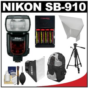 Nikon SB-910 AF Speedlight Flash with Backpack + Batteries & Charger + Softbox + Reflector + Tripod + Cleaning Kit - Digital Cameras and Accessories - Hip Lens.com