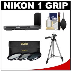Nikon GR-N2000 Camera Grip for the Nikon 1 J1 Camera (Black) with Tripod + 3 UV/CPL/ND8 Filters + Accessory Kit - Digital Cameras and Accessories - Hip Lens.com