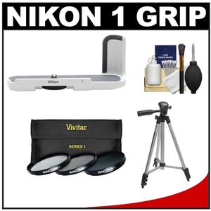 Nikon GR-N2000 Camera Grip for the Nikon 1 J1 Camera (White) with Tripod + 3 UV/CPL/ND8 Filters + Accessory Kit - Digital Cameras and Accessories - Hip Lens.com
