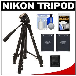 Nikon 44" Compact Photo Tripod with 2-Way Panhead (Black) with (2) EN-EL10 Batteries + Cleaning Accessory Kit - Digital Cameras and Accessories - Hip Lens.com