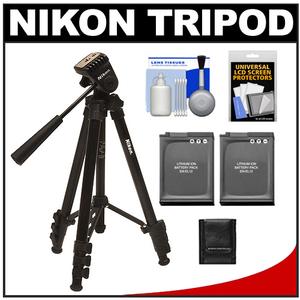 Nikon 44" Compact Photo Tripod with 2-Way Panhead (Black) with (2) EN-EL12 Batteries + Cleaning Accessory Kit - Digital Cameras and Accessories - Hip Lens.com