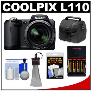 Nikon Coolpix L110 Digital Camera (Matte Black) - Refurbished with (4) Batteries & Charger + Case + Accessory Kit - Digital Cameras and Accessories - Hip Lens.com