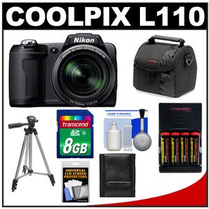 Nikon Coolpix L110 Digital Camera (Matte Black) - Refurbished with 8GB Card + (4) Batteries & Charger + Tripod + Accessory Kit - Digital Cameras and Accessories - Hip Lens.com