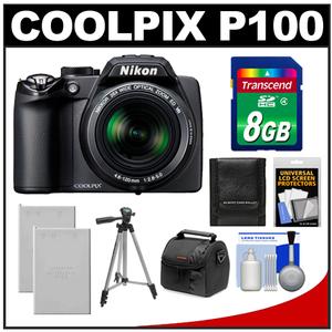 Nikon Coolpix P100 Digital Camera (Matte Black) - Refurbished with 8GB Card + (2) EN-EL5 Batteries + Tripod + Accessory Kit - Digital Cameras and Accessories - Hip Lens.com