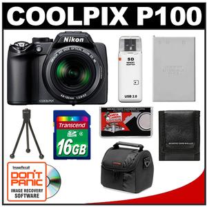 Nikon Coolpix P100 Digital Camera (Matte Black) - Refurbished with 16GB Card + EN-EL5 + Case + Accessory Kit - Digital Cameras and Accessories - Hip Lens.com