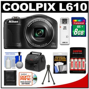 Nikon Coolpix L610 Digital Camera (Black) with 8GB Card + Batteries & Charger + Case + Accessory Kit - Digital Cameras and Accessories - Hip Lens.com