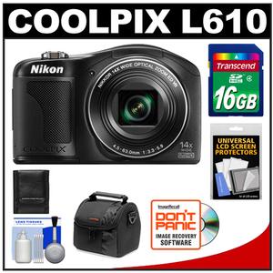 Nikon Coolpix L610 Digital Camera (Black) with 16GB Card + Case + Accessory Kit - Digital Cameras and Accessories - Hip Lens.com