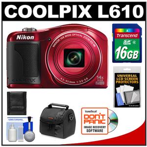 Nikon Coolpix L610 Digital Camera (Red) with 16GB Card + Case + Accessory Kit - Digital Cameras and Accessories - Hip Lens.com