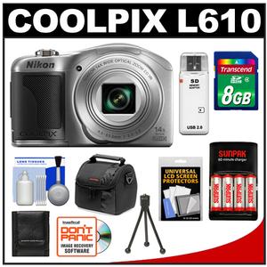 Nikon Coolpix L610 Digital Camera (Silver) with 8GB Card + Batteries & Charger + Case + Accessory Kit - Digital Cameras and Accessories - Hip Lens.com
