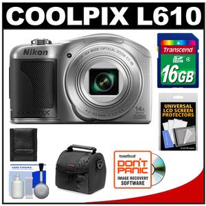 Nikon Coolpix L610 Digital Camera (Silver) with 16GB Card + Case + Accessory Kit - Digital Cameras and Accessories - Hip Lens.com