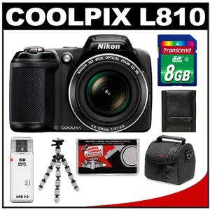 Nikon Coolpix L810 Digital Camera (Black) with 8GB Card + Case + Flex Tripod + Accessory Kit - Digital Cameras and Accessories - Hip Lens.com