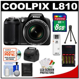 Nikon Coolpix L810 Digital Camera (Black) with 8GB Card + Batteries & Charger + Case + Accessory Kit - Digital Cameras and Accessories - Hip Lens.com