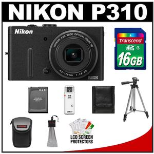Nikon Coolpix P310 Digital Camera (Black) with 16GB Card + Battery + Tripod + Case + Accessory Kit - Digital Cameras and Accessories - Hip Lens.com