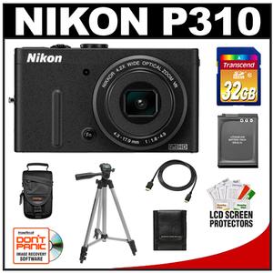 Nikon Coolpix P310 Digital Camera (Black) with 32GB Card + Battery + Tripod + Case + HDMI Cable + Accessory Kit - Digital Cameras and Accessories - Hip Lens.com
