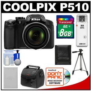 Nikon Coolpix P510 GPS Digital Camera (Black) - Refurbished with 8GB Card + Battery + Case + Tripod + Accessory Kit - Digital Cameras and Accessories - Hip Lens.com
