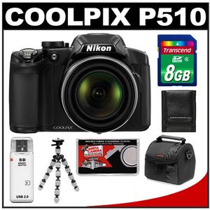 Nikon Coolpix P510 GPS Digital Camera (Black) with 8GB Card + Case + Flex Tripod + Accessory Kit - Digital Cameras and Accessories - Hip Lens.com