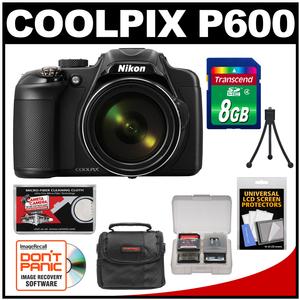 Nikon Coolpix P600 Wi-Fi Digital Camera (Black) - Factory Refurbished with 8GB Card + Case + Accessory Kit