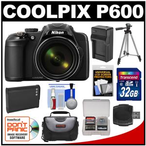 Nikon Coolpix P600 Wi-Fi Digital Camera (Black) - Factory Refurbished with 32GB Card + Battery & Charger + Case + Tripod + Kit