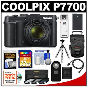 Nikon Coolpix P7700 Digital Camera (Black) with 32GB Card + Case + Battery + 3 Filters + Flex Tripod + Remote + Accessory Kit