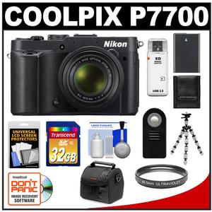 Nikon Coolpix P7700 Digital Camera (Black) with 32GB Card + Case + Battery + Filter + Flex Tripod + Remote + Accessory Kit