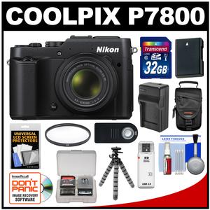 Nikon Coolpix P7800 Digital Camera (Black) with 32GB Card + Case + Battery & Charger + Flex Tripod + UV Filter + Accessory Kit