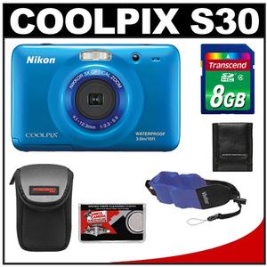 Nikon Coolpix S30 Shock & Waterproof Digital Camera (Blue) with 8GB Card + Case + Float Strap + Accessory Kit - Digital Cameras and Accessories - Hip Lens.com