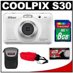 Nikon Coolpix S30 Shock & Waterproof Digital Camera (White) - Refurbished with 8GB Card + Case + Accessory Kit - Digital Cameras and Accessories - Hip Lens.com