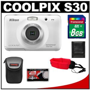 Nikon Coolpix S30 Shock & Waterproof Digital Camera (White) with 8GB Card + Case + Float Strap + Accessory Kit - Digital Cameras and Accessories - Hip Lens.com