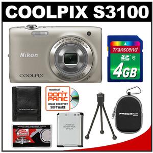 Nikon Coolpix S3100 Digital Camera (Silver) - Refurbished with 4GB Card + Battery + Case + Accessory Kit - Digital Cameras and Accessories - Hip Lens.com