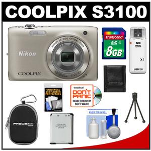 Nikon Coolpix S3100 Digital Camera (Silver) - Refurbished with 8GB Card + Battery + Case + Cleaning & Accessory Kit - Digital Cameras and Accessories - Hip Lens.com