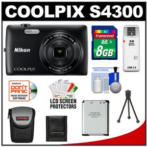 Nikon Coolpix S4300 Digital Camera (Black) with 8GB Card + Case + Battery + Accessory Kit - Digital Cameras and Accessories - Hip Lens.com