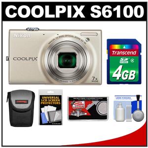 Nikon Coolpix S6100 Digital Camera (Silver) - Refurbished with 4GB Card + Case + Accessory Kit - Digital Cameras and Accessories - Hip Lens.com